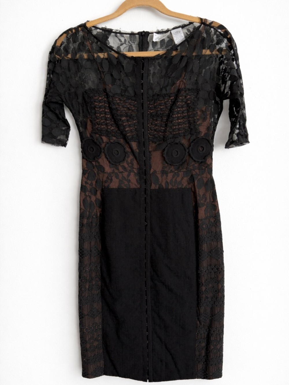 Beguile by Byron Lars Black Lace Sheath Dress 4P Floral Mesh Fitted Dark Romance - Picture 3 of 11